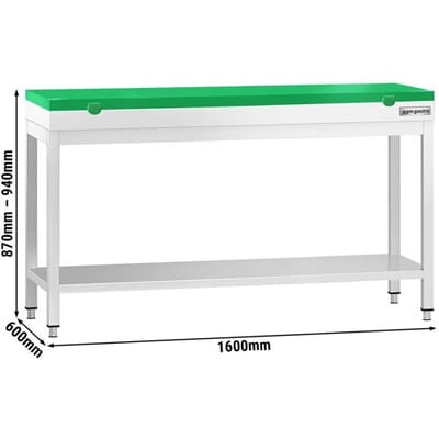 GGM Gastro Edelstahl Arbeitstisch PREMIUM - 1600x600mm - mit Grundboden - inkl. Schneideplatte Grün