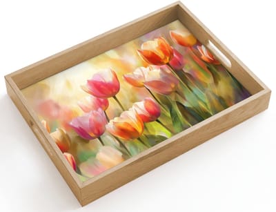 Dienblad hout 40x30 cm - Schootdienblad - Tulpen - Sprookjesachtig - Kleurrijk - Borrelplank rechthoek - Plateau dienbladen