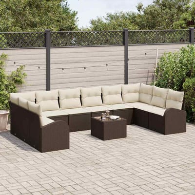 vidaXL - Tuinbank - Set - 11 - st - Bruin - en - Crème - poly - rattan