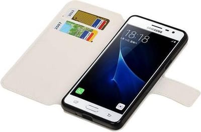 Cross Pattern TPU Bookstyle Hoesje - Wallet Case Telefoonhoesje - Geschikt voor Samsung Galaxy J3 Pro Wit