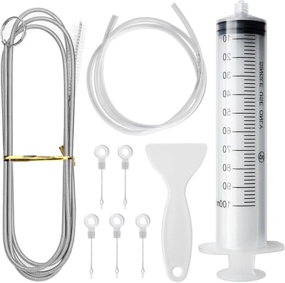 Complete Set voor Koelkastreiniging: Flexibele Borstel, Syringe, Afvoerhuls, Ontdooi Lepel en 5 Afvoerpluggen