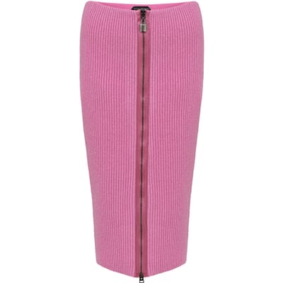 Geritsde rok in roze breiwerk Tom Ford