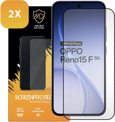 2-Pack MobyDefend Screenprotectors - Geschikt voor Oppo Reno15 F / Oppo Reno15 FS - Screensavers Met Zwarte Randen - Gehard Glas