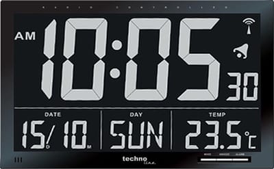 Radiografische Wandklok - Digitale Kalender - Tijd Weergave - Jumbo LCD Scherm - 37 x 23 cm - Zwart