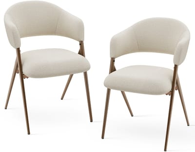 COLAMY - Eetkamerstoelen set van 2 - Hout - Moderne stoffen gestoffeerde eetkamer- open rugleuning en gewatteerde zitting - beige
