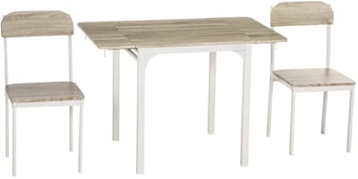 Merax Eettafelset 3-Delig Met 2 Stoelen En Klaptafel - Opklapbaar Tafelblad - Ruimtebesparende Keukentafelset - Wit Met Houtlook - 110 X 70 X 75 Cm