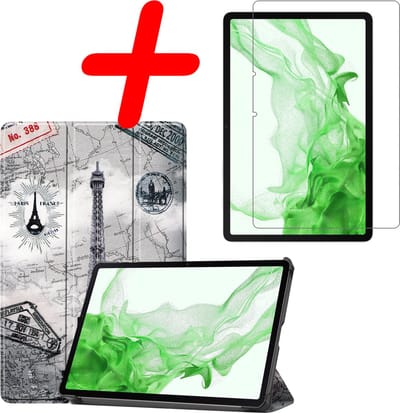 Hoesje Geschikt voor Samsung Galaxy Tab S8 - Met Screenprotector - Trifold Bookcase - Hard Cover - Hardcover Book Case - Tablet Hoes - Eiffeltoren