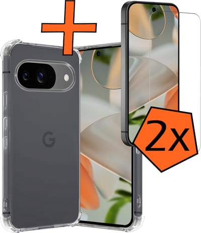 Hoes - Met Screenprotector - 2 Stuks - Geschikt voor Google Pixel 9 - Sterk & Shockproof - Siliconen Case - Back Cover - Telefoon Hoes - Shock Proof - Transparant