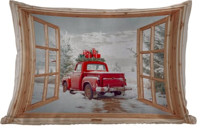 Buitenkussens - Tuin - Doorkijk - Auto - Kerst - Cadeaus - Winter - Landschap - 50x30 cm