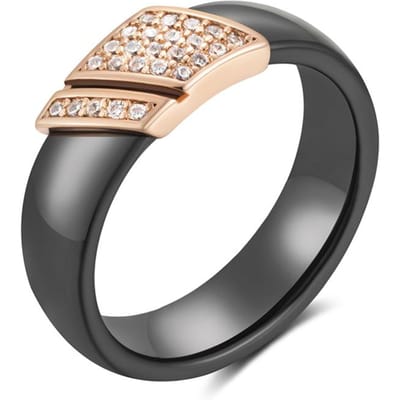 Glanzende Natuurlijke Zirconia Zwarte Keramische Ringen Voor Vrouwen Roségoud Kleur Dagelijkse Accessoires Hoge Kwaliteit Vintage Sieraden 7 gray