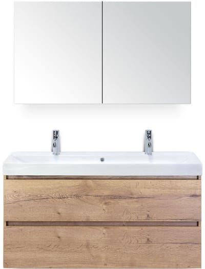 Maxx XL Badmeubelset 120 cm - Natuur Eiken - Wastafel Just Enkel 2 Kraangaten met Spiegelkast