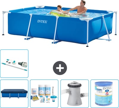 Intex Rechthoekig Frame Zwembad - 260 x 160 x 65 cm - Blauw - Inclusief Afdekzeil - Onderhoudspakket - Zwembadfilterpomp - Filter - Stofzuiger - 6-delig