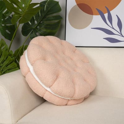 Polyester Sherpa Koekjesvormig Kussen Lendenkussen Voor Bank Auto Stoel Kantoor Woondecoratie Woonkamer Slaapkamer Achterbank Kussen 37x37cm roze