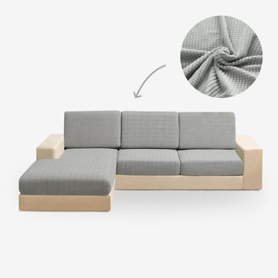 BankhoesDiscounter Knitted Zitkussen Hoes – Bankhoes Stretch – M3 (182-243cm) - Bankbeschermer - Zetelhoes & Zetelbeschermer - Bankhoezen - Sofa Cover - Lichtgrijs
