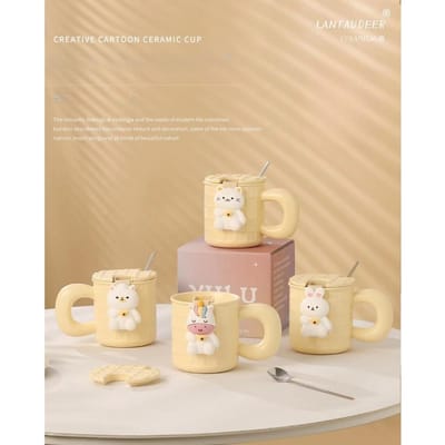 Melk Fufu Schattige Cartoon Keramische Kop Ontbijtkop met Hangend Lek Creatieve Koffiekop Ontbijtkop Mok Souvenir 401-500ml beige