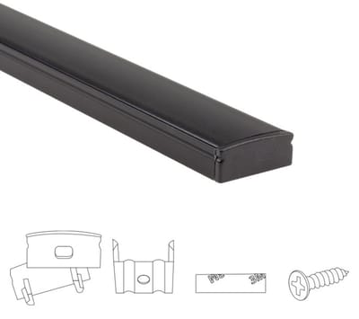 Aluminium led strip profiel opbouw - 3 meter - Zwart - 3x 1 meter profielen - 7 mm hoog - Slim line - Compleet incl. afdekkap - Led profiel opbouw - Led profiel zwart