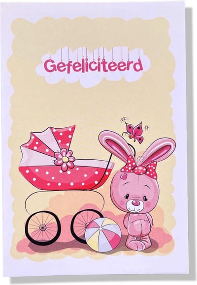 Een Dochter! - Luxe Geboortekaartje Meisje - 12x17cm - Gevouwen wenskaart met envelop