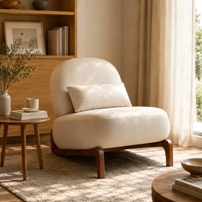 Fauteuil - Relaxstoel - Comfortabele TV-stoel - Leesstoel - Ergonomische stoel - Massief houten stoelpoten - Kunstleer - Inclusief zitkussen - Geschikt voor de woonkamer, slaapkame - Crèmekleur