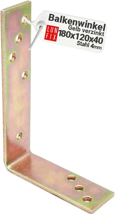 Constructiehoek Balkhoek - Hoekvergrendeling - Houtverbindingen Versterken - Verzinkte Montagegaten - 180x120mm 4mm Dikte - Geel
