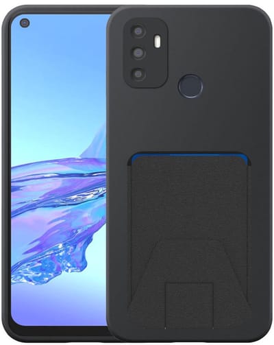 Geschikt voor Oppo A53 4G / A53s Telefoonhoesje met Verstelbare Leren Pasjeshouder - Flexible Back Cover Case Siliconen TPU with Adjustable Leather Cardslot - Zwart - Smartphonica geschikt voor Oppo A53 4G;Oppo A53s