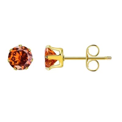 Aramat Jewels | Oorbellen | Goudkleurige RVS Oorstekers Geboortesteen Juli - Roodoranje Zirkonia | Goudkleur / 5mm | | | Staal | Kinderen, Volwassenen | Verkleurd niet