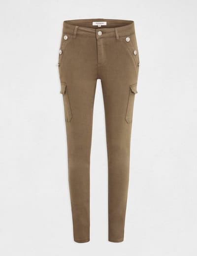 Morgan - Skinny cargo trousers with buttons raw denim 232-Pema2 Kaki - Maat : 44
