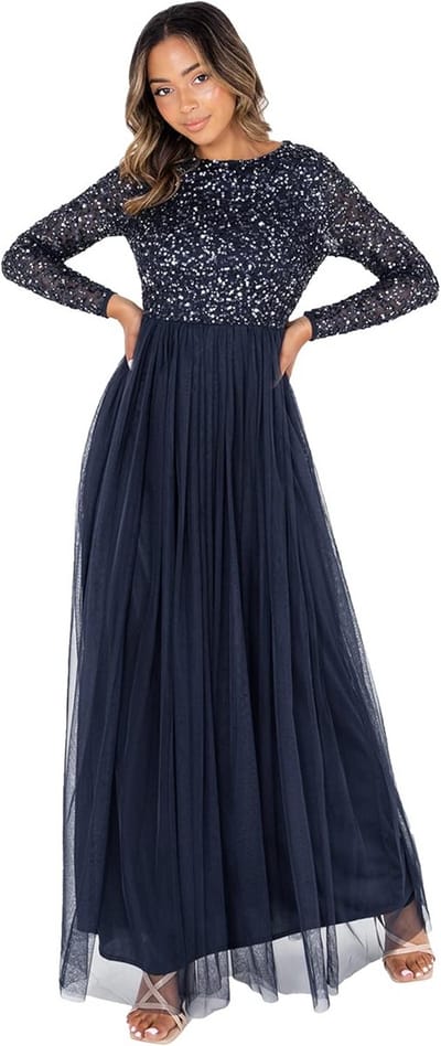 Lange Mouwen Versierde Maxi Jurk Dames Bruidsmeisjesjurk