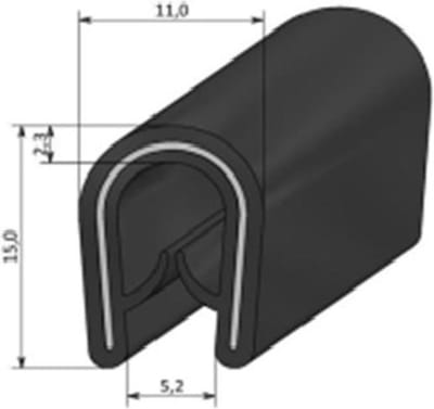 VRR - U-profiel - Klemprofiel rubber - randbescherming 2-5 mm 026 - Per 5, 10 of 50 meter