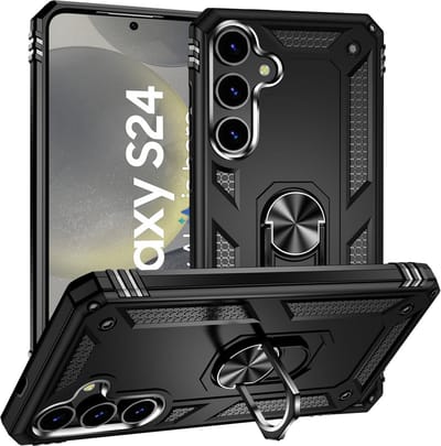 BixB Hoesje Geschikt voor Samsung Galaxy S24 hoesje - Hybrid Armor Anti-Shock hoes - Ringhouder backcover - Zwart