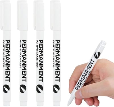 Set van 4 waterdichte permanente markers in het wit, ideaal voor steen, hout, glas en textiel, lijnbreedte 1 mm