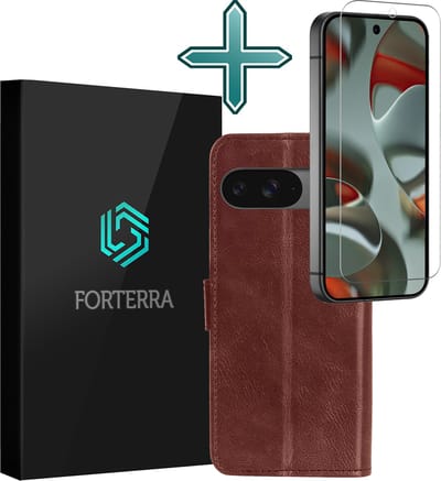 Hoesje Met Screenprotector - Geschikt voor Google Pixel 10 - Luxe Pasjeshouder - Flipcase - Bookcase Portemonee - Flip Case - Kunstleer Book Case - Book Cover - Walletcase - Portemonneehoes - Bruin