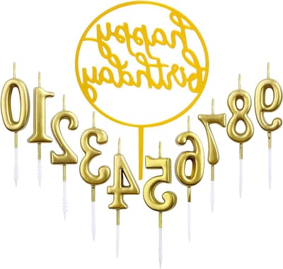 Verjaardagskaarsen Set van 10, Gouden Cijfers 0-9, Feestelijke Taartkaarsen met Happy Birthday Topper voor een Unieke Verjaardagsviering