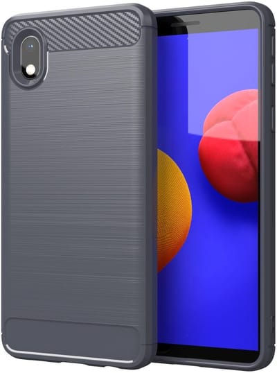 Cadorabo Hoesje geschikt voor Samsung Galaxy A10e / A20e in BRUSHED GRIJS - Beschermhoes van flexibel TPU siliconen in roestvrij staal-carbonvezel look Case Cover