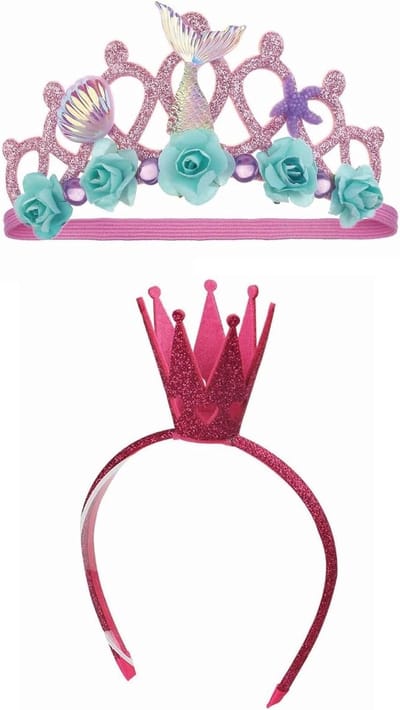 Leuke verjaardagskroon voor meisjes, stralende haarband, prinsessenaccessoire voor feesten en cadeaus (roze)