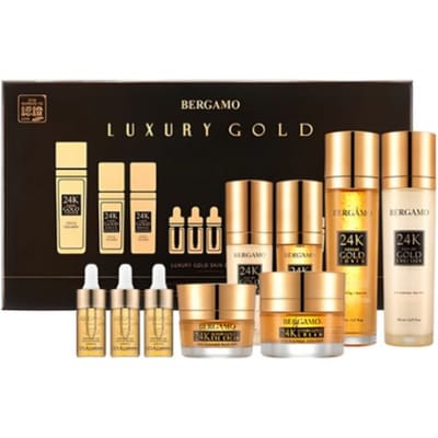BERGAMO Luxe Gouden 9-delige Huidverzorging Cadeauset 24K Goud Collageen Intensieve Anti-Aging Rimpelverzorging Crème Toner Ampul Essentie Emulsie Oogcrème