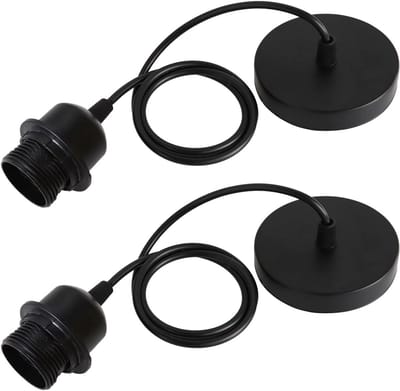 longziming - Lampophanger - Pendellamp - E27 Fitting met 100 cm Verstelbare Kabel - Metaal en PP Kunststof - Retro Industrieel Design voor Woonkamer, Slaapkamer en Commerciële Ruimtes - 2 Stuks