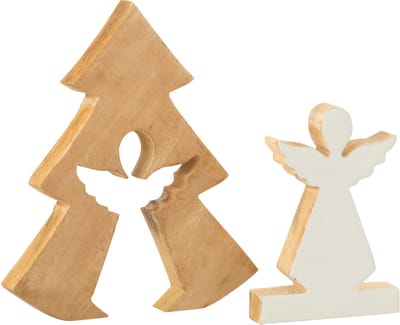 J-Line decoratie Engel In Boom - hout - wit/naturel - large