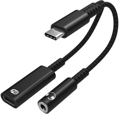 USB-C-adapter voor 3,5 mm hoofdtelefoon en USB-C-oplader