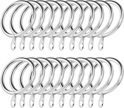 Metalen gordijnringen - set van 20 stuks, 45 mm binnendiameter, decoratieve ophanghaken met vaste ogen, zilverkleurig - Gordijnaccessoires voor gordijnroede