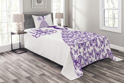 ABAKUHAUS Liefde bedsprei-set – 170x220 cm – Paars/Wit – Voorkant bedrukt