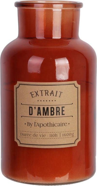 Extra Grote Luxe Apothekerskaars Amber Geur - 26 cm Hoog - Handgemaakte Parfumkaars in Klassieke Glazen Pot - 110 Branduren - Donker Roze