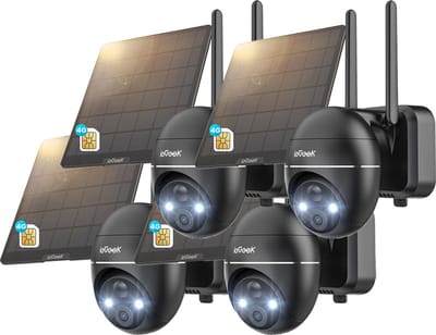 4G LTE Beveiligingscamera voor Buiten – 2K – Auto-Tracking & AI Detectie – Nachtzicht – WiFi & 4G – Zonnepaneel - Pan tilt - Full HD - Weerbestendig - AI Tracking – Inclusief SIM-kaart - Zwart - 4 stuks