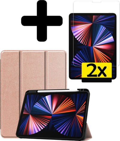 Hoes - Geschikt voor Apple iPad Pro (2021) - 11 inch - 3e generatie - Met Screenprotector - Trifold Bookcase - Hard Cover Case - Met Uitsparing Geschikt voor Apple Pencil - Hardcover Book - Tablet Hoesje - Rosé goud