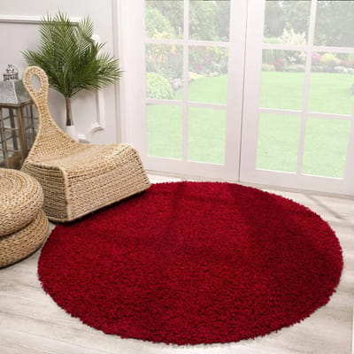 Rond Loca Shaggy Vloerkleed – Modern Uni Effen – Rood Hoogpolig & Zacht- 200 CM Ø