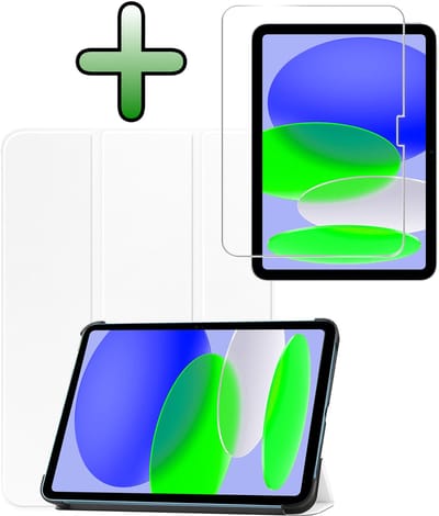 Hoesje Geschikt voor Apple iPad A16/A18 (2025/2026) - 11 inch (11e & 12e generatie) - Met Screenprotector - Trifold Bookcase - Hard Cover - Hardcover Book Case - Tablet Hoes - Wit