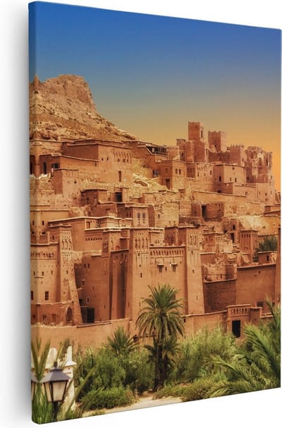 Artaza Canvas Schilderij Kasbah Ait Ben Haddou - 40x50 cm - Wanddecoratie Woonkamer - Muurdecoratie Afrika - Kamer Accessoires Skyline