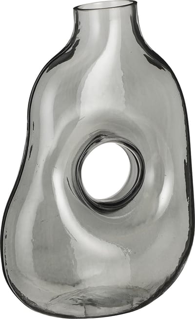 Mica Decorations Bloemenvaas Jay - grijs transparant glas - 18 x 10 x 25 cm - decoratieve vaas