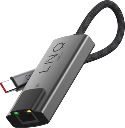 LINQ Connects 2.5Gbe USB-C Ethernet Adapter, tot 2500 Mbps -plug and play, snelle Multi Gigabit connectivity, Gaming, streaming, videocalls - Grijs