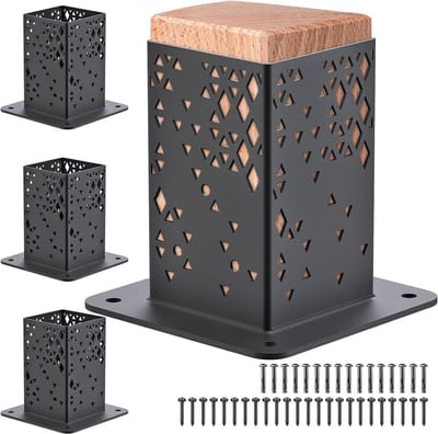 Post Base 4 x 4, 4 Stuks Patio Anker, Robuuste Metalen Framehouder Set voor Tuin, Pergola en Schutting, Binnenmaat 9 x 9 cm