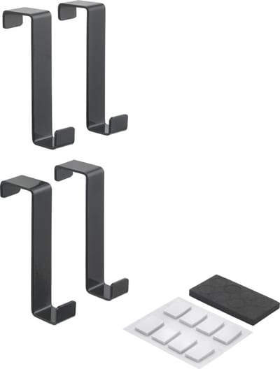 Metaltex - Deurhaak Set - 4 Stuks - Deurhaken - Zwart met Antislip Pads - Ophanghaak - Voor 1,6 en 2,2 cm Deuren